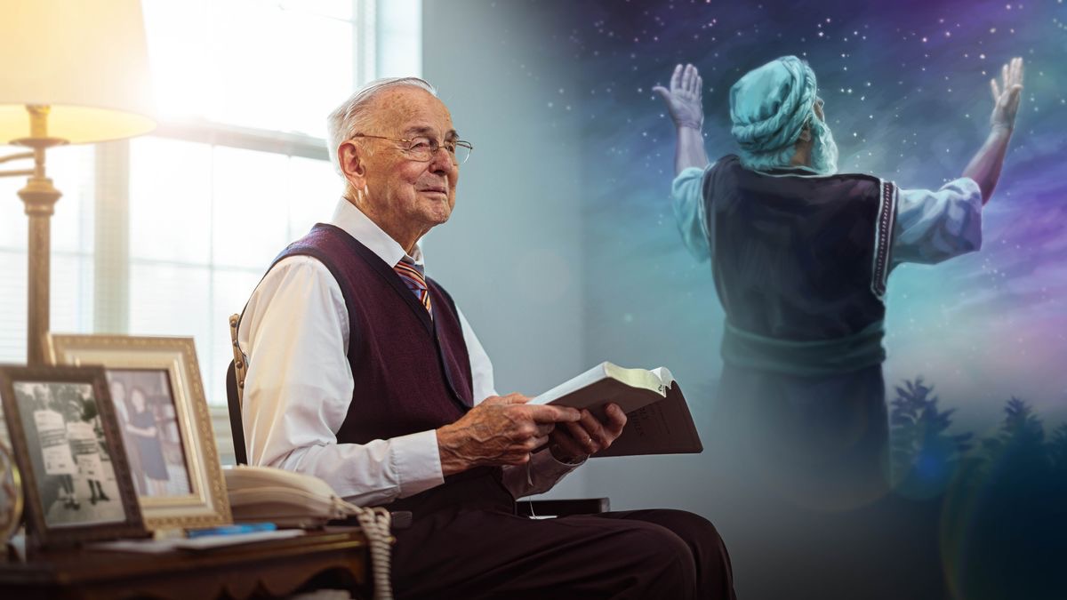 One old brother de think about Abraham story for Bible as Abraham de look the stars for heaven.