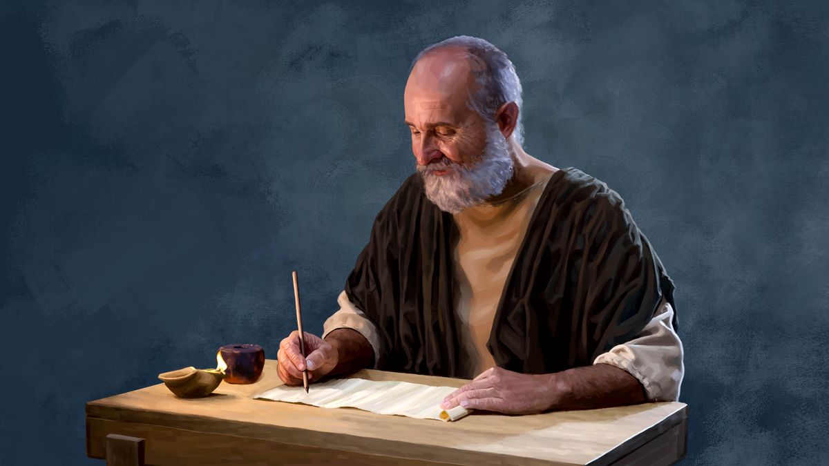 Apostle Paul de write for scroll.