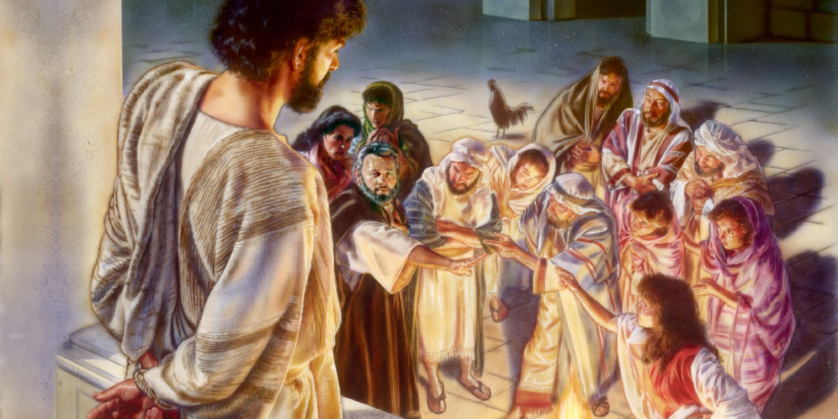 Manipud iti beranda, kinita ni Jesus ni Pedro a kalkalpas a nangilibak kenkuana; adda kawitan iti likudan