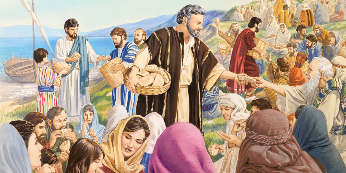 Pinispisi ni Jesus ti lima a tinapay ken dua nga ikan ken intedna kadagiti adalanna tapno iwarasda kadagiti tattao