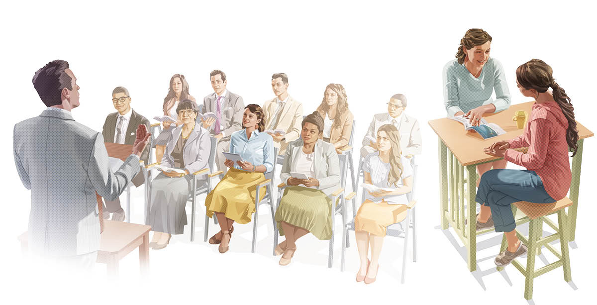 Collage: 1. Mayad-adalan iti Biblia a makigimgimong kadagiti Saksi ni Jehova. 2. Kaskasabaan ti isu met la a mayad-adalan iti Biblia ti maysa nga am-ammona.