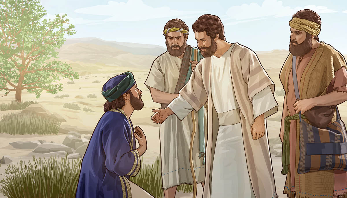 Ni Jesus a nakaas-asi a makisarsarita iti nakaparintumeng a lalaki iti sangona ken kadagiti adalanna.