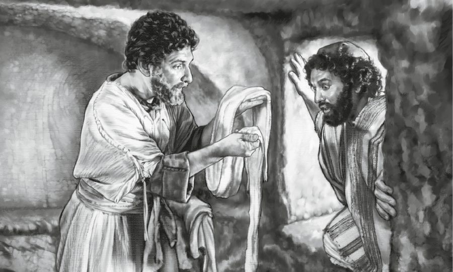 Kitkitaen da Pedro ken Juan ti lupot a naibungon iti bagi ni Jesus