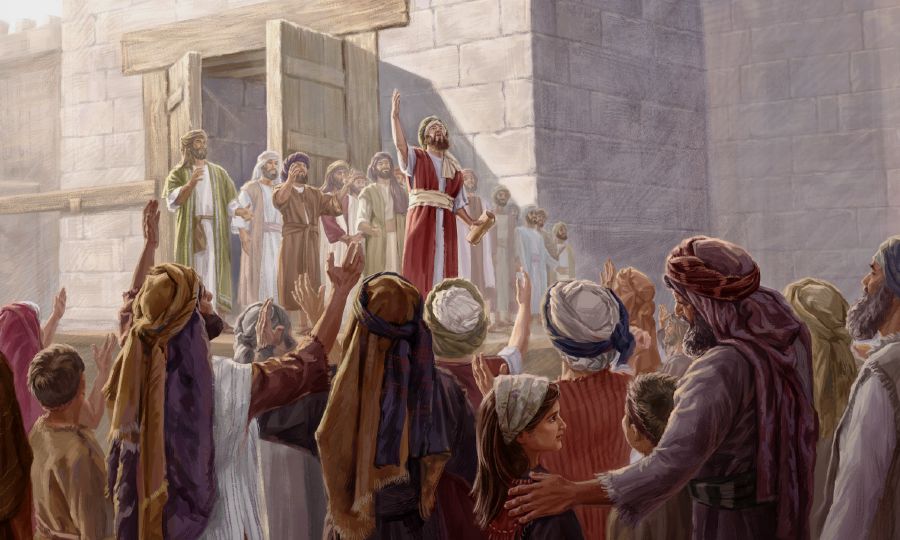 Ni Esdras ken ti dadduma a lallaki a mangisursuro iti linteg ni Jehova kadagiti tattao.