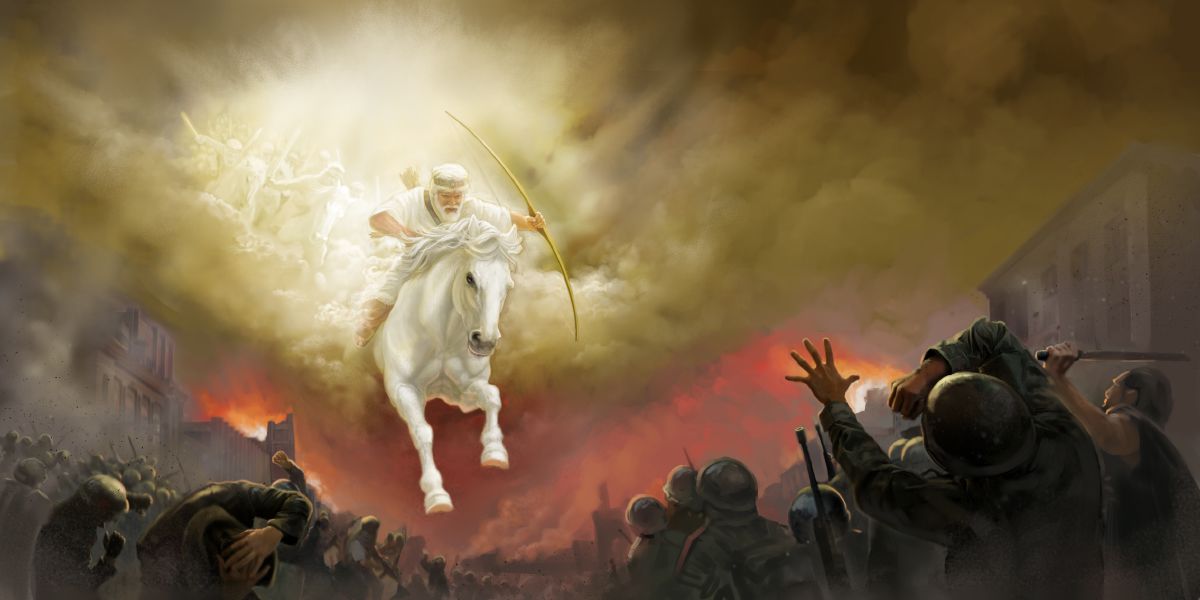 Nakasakay ni Jesus iti puraw a kabalio ken sumarsaruno kenkuana ti buyot idiay langit