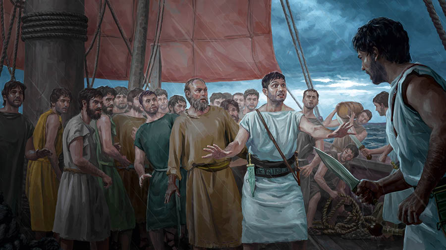 Ni Pablo ken ti dadduma pay a balud a nakatakder iti rabaw ti barko. Protprotektaran ida ti maysa nga opisial ti armada ti Roma tapno saan ida a dangran ti soldado a nakaiggem iti imuko.