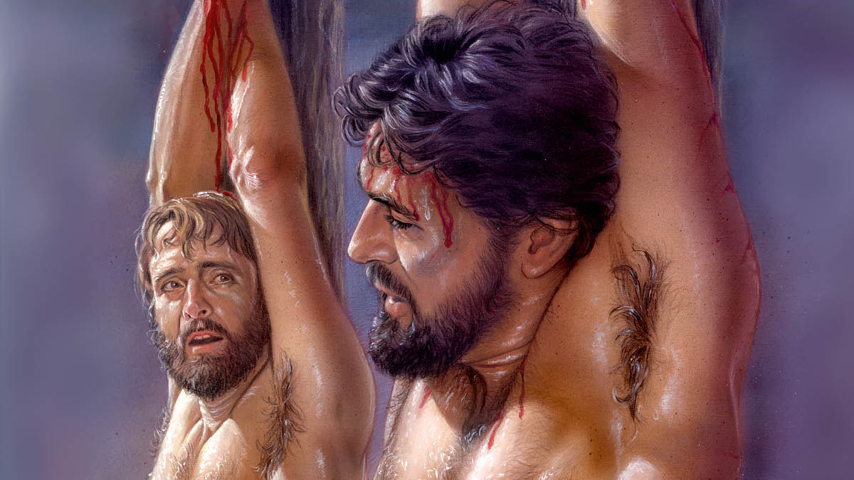 Ni Jesus a nakabitin iti kayo a pagtutuokan. Maysa a kriminal iti abayna ti makisarsarita kenkuana.