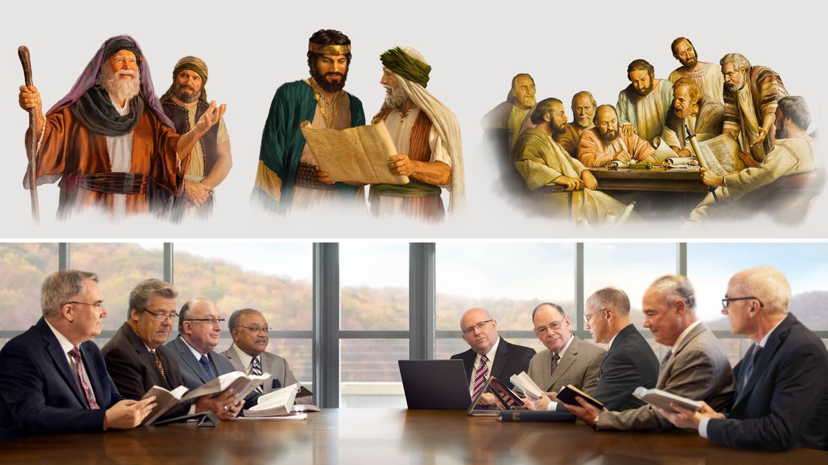 Collage: 1. Ni Josue a dumdumngeg a naimbag ken Moises. 2. Ni Ari Ezekias a dumdumngeg a naimbag ken propeta Isaias bayat nga ilawlawagna ti lukot. 3. Panagsasarita dagiti apostol ken panglakayen idiay Jerusalem. 4. Miting ti Bagi a Manarawidwid ita.