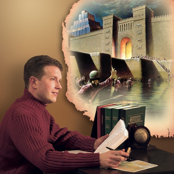 Maður sér fyrir sér atburðarás frá spádómum Jesaja um fall Babýlonar þegar hann les í Biblíunni