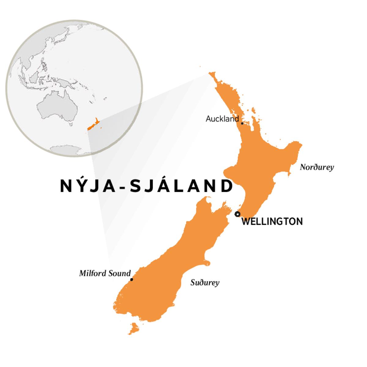 Nýja-Sjáland á heimskorti.