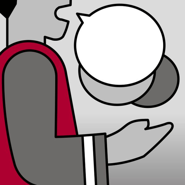 Teiknuð mynd af trúarleiðtoga að tala.