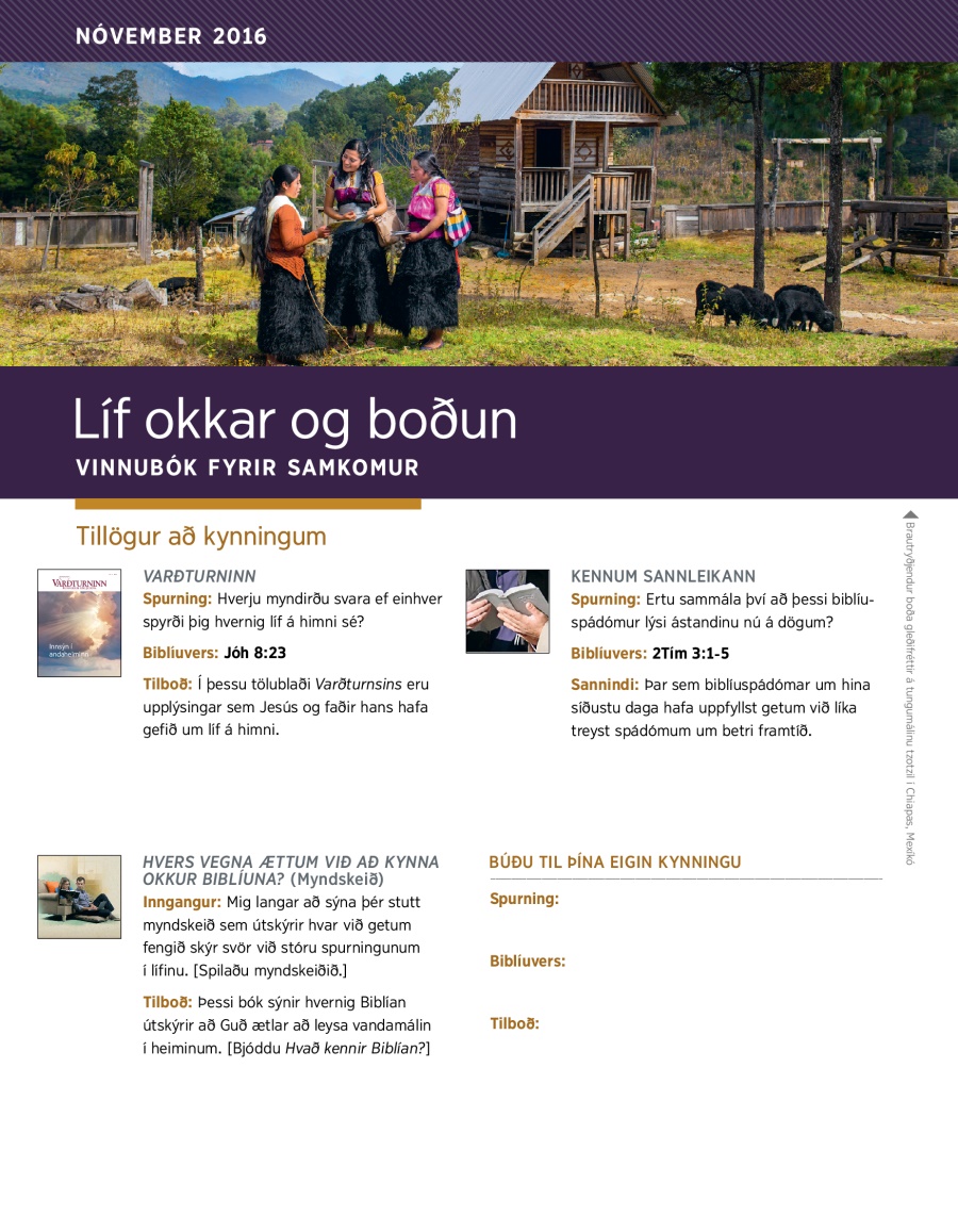 Líf okkar og boðun – vinnubók nóvember 2016
