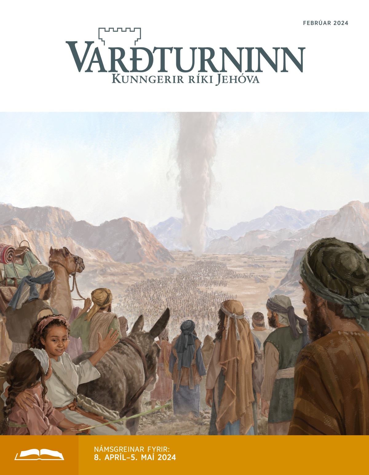 Stór hópur karla, kvenna og barna af Ísraelsþjóðinni fylgja skýstólpanum í óbyggðunum.