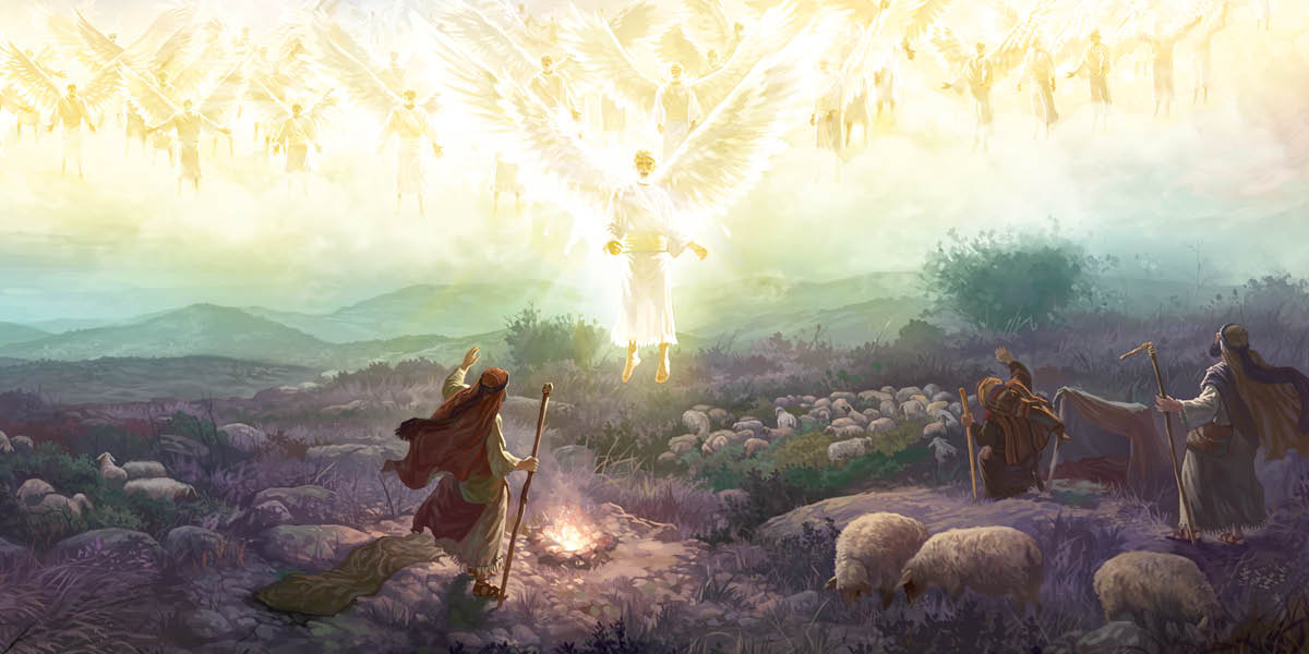 Angeli con un messaggio da annunciare che appaiono a pastori intenti a sorvegliare le loro greggi.