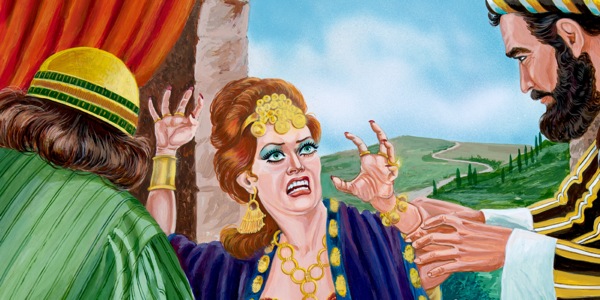 Funzionari del palazzo che stanno per gettare la regina Izebel dalla finestra