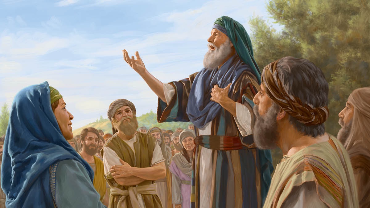 Mosè insegna agli israeliti le parole di un canto di lode a Geova.
