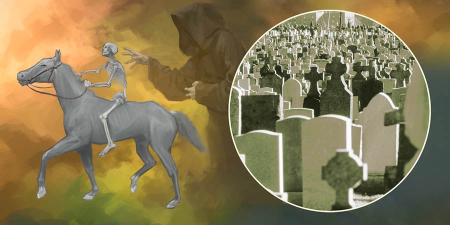 Il cavaliere sul cavallo pallido rappresenta la morte prematura, e l’Ades raccoglie le vittime