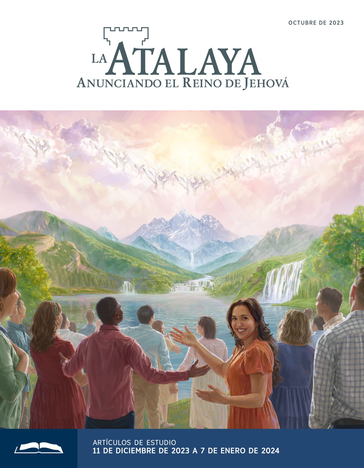 Los ángeles en el cielo y los seres humanos en el Paraíso alaban felices a Jehová.