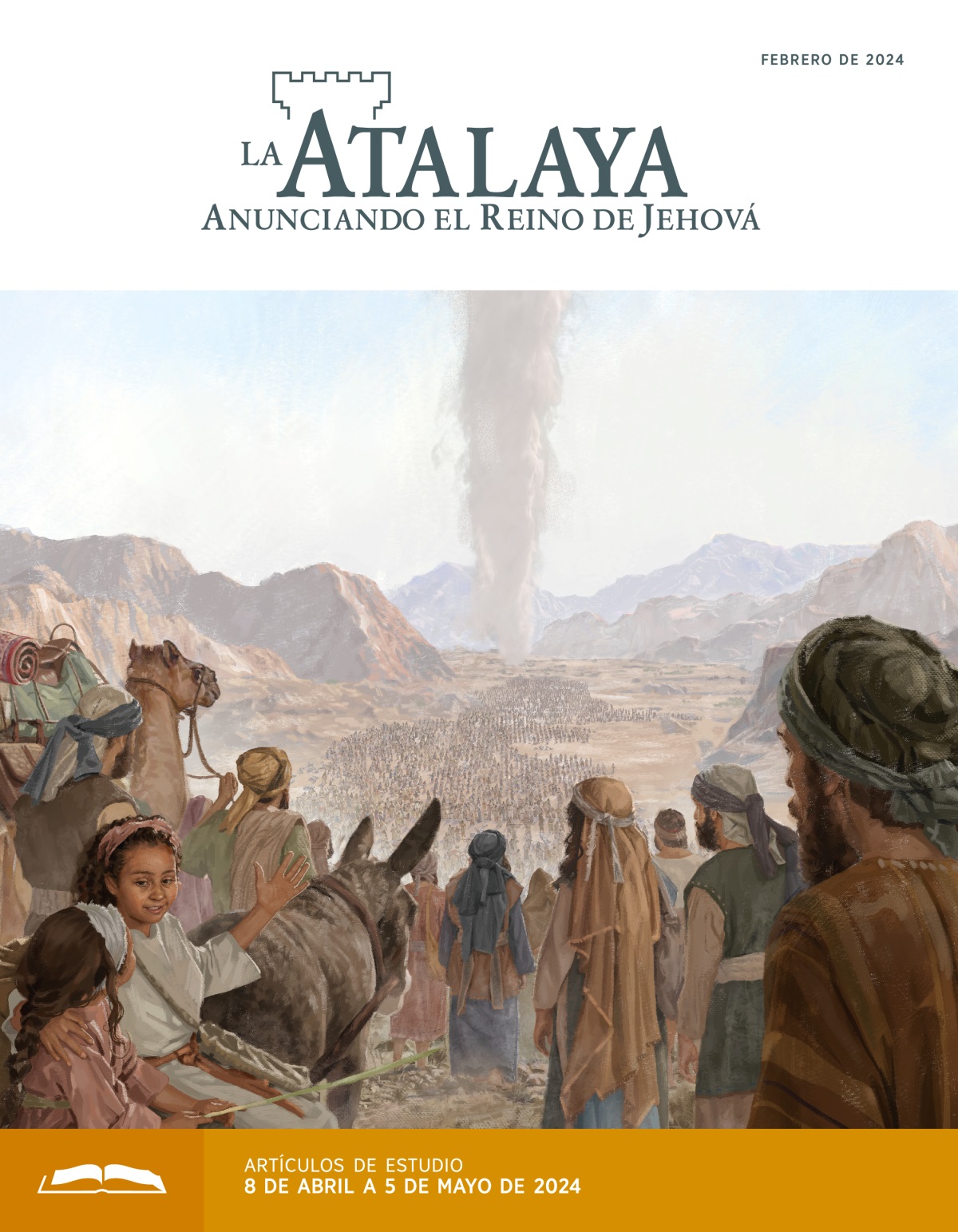 Una multitud de hombres, mujeres y niños israelitas siguiendo la columna de nube en el desierto.