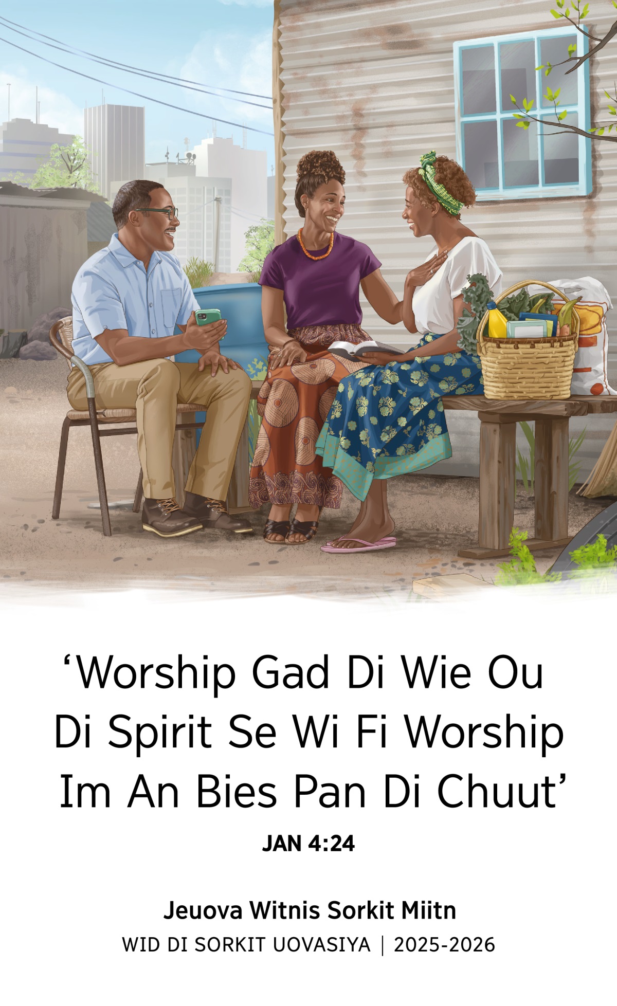 Wan sista we liv iina wan likl ous we iina wan big siti api se wan breda an im waif kom luk fi ar. Dem kya som fuud an ada tingz fi ar an a yuuz di Baibl fi elp ar tan op chrang.