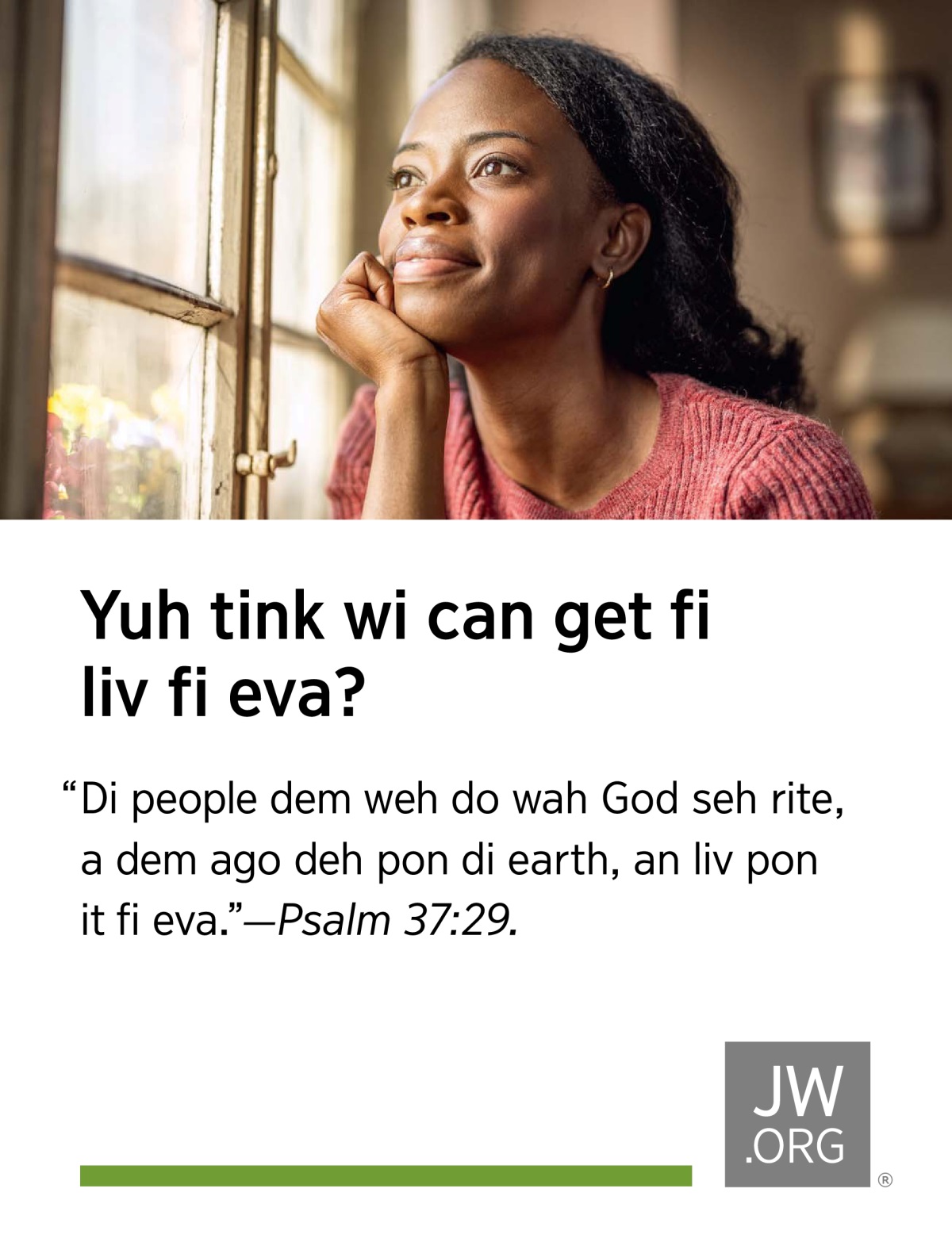 One young ooman a look tru one window an shi look calm.