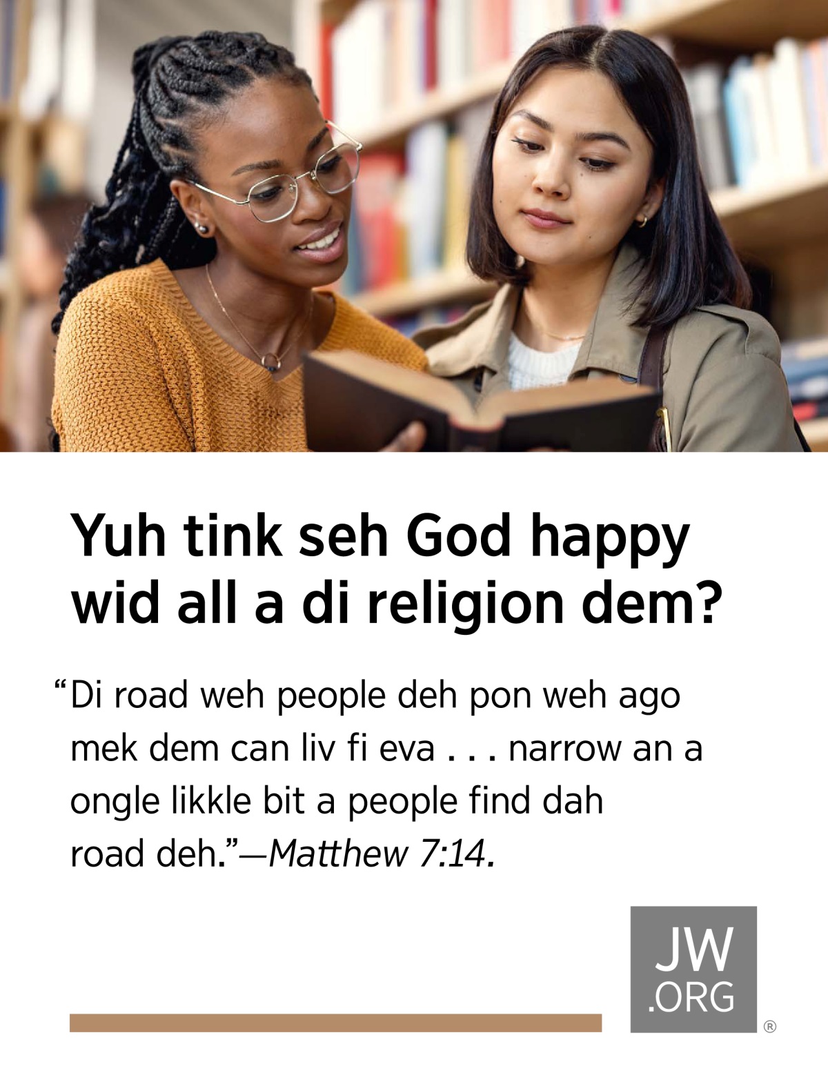 Two young ooman deh inna one library a study one book.