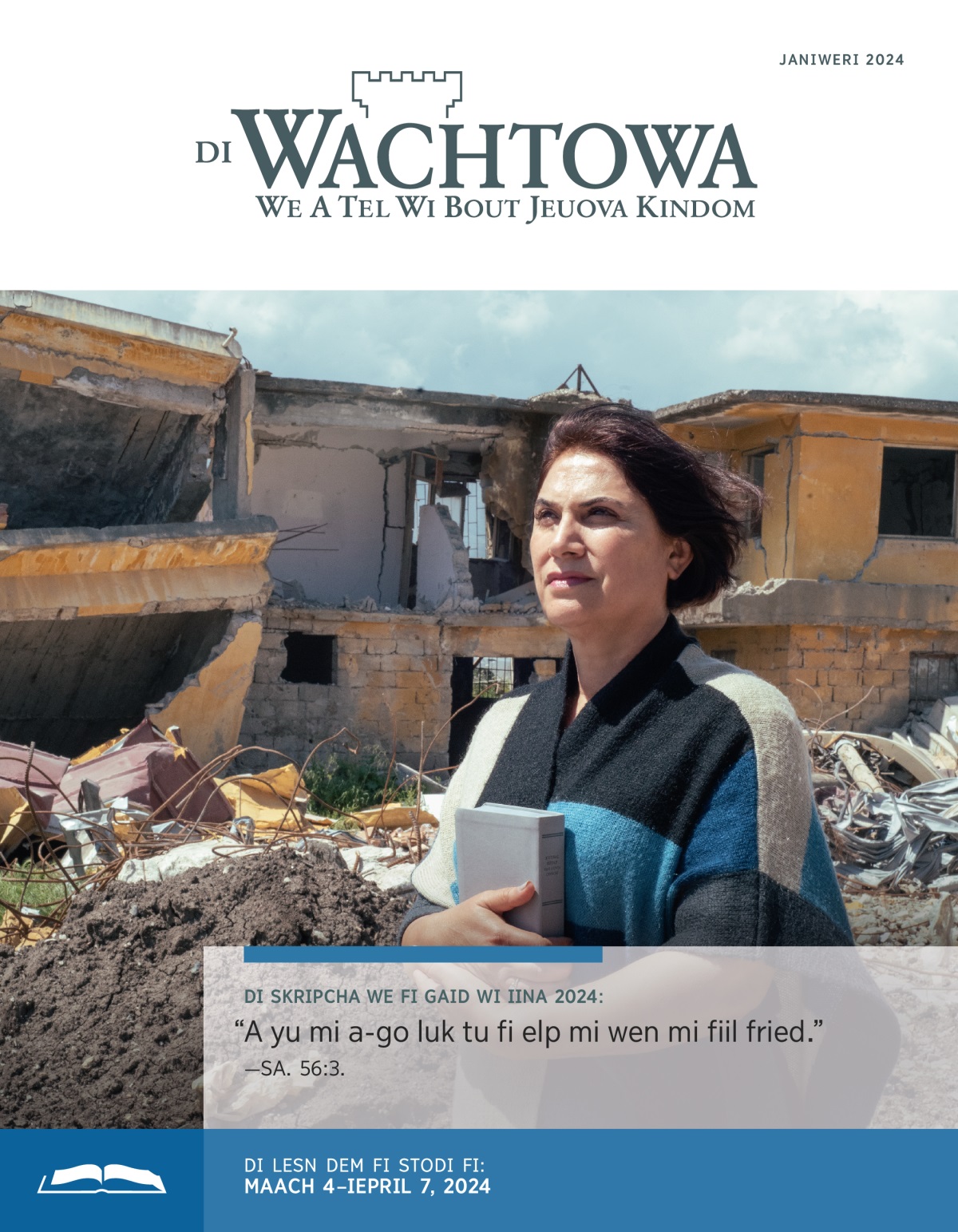 Wan sista tan op infronta ar ous we sitn mash op wid ar Baibl iina ar an, an yu kyan si se shi naa wori wori op arself.