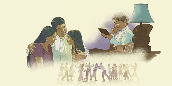 復活の希望によって慰められている家族と年配の女性