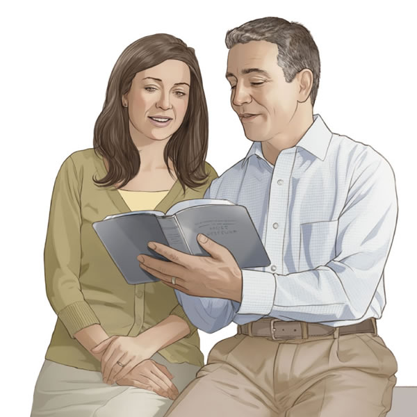 一緒に聖書を読む夫婦