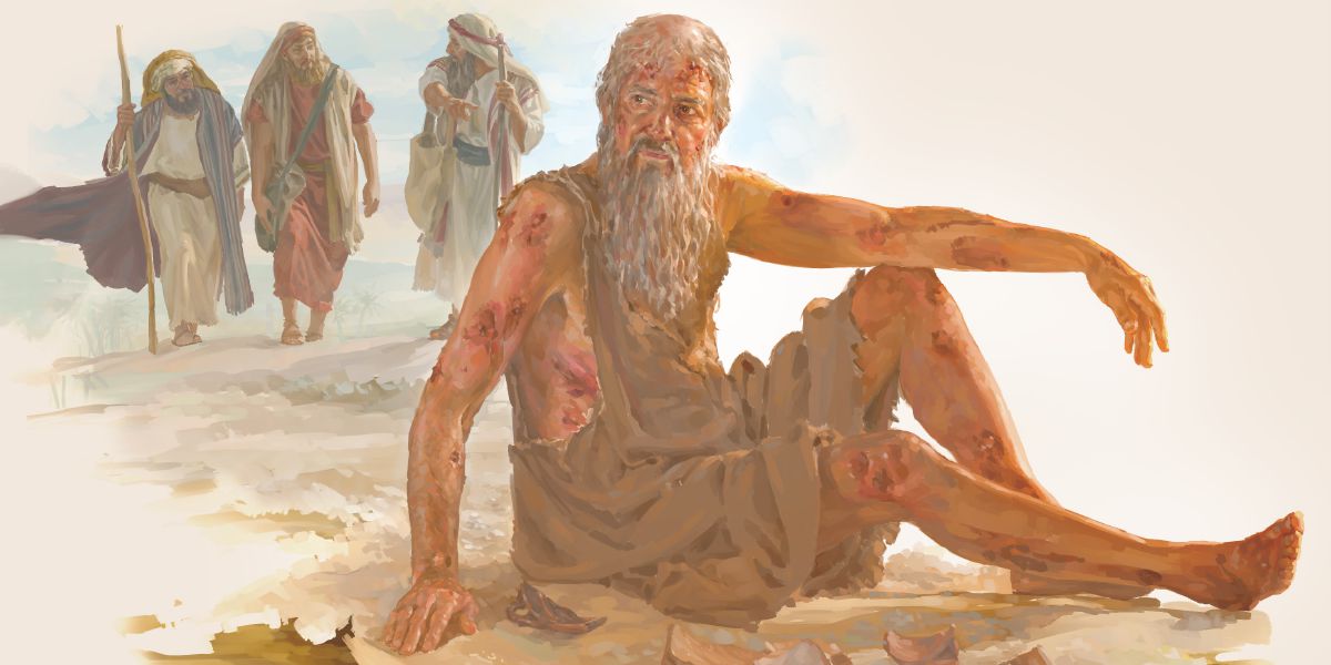 3人の人がヨブに会いに来る。ヨブは体中腫れ物ができている。