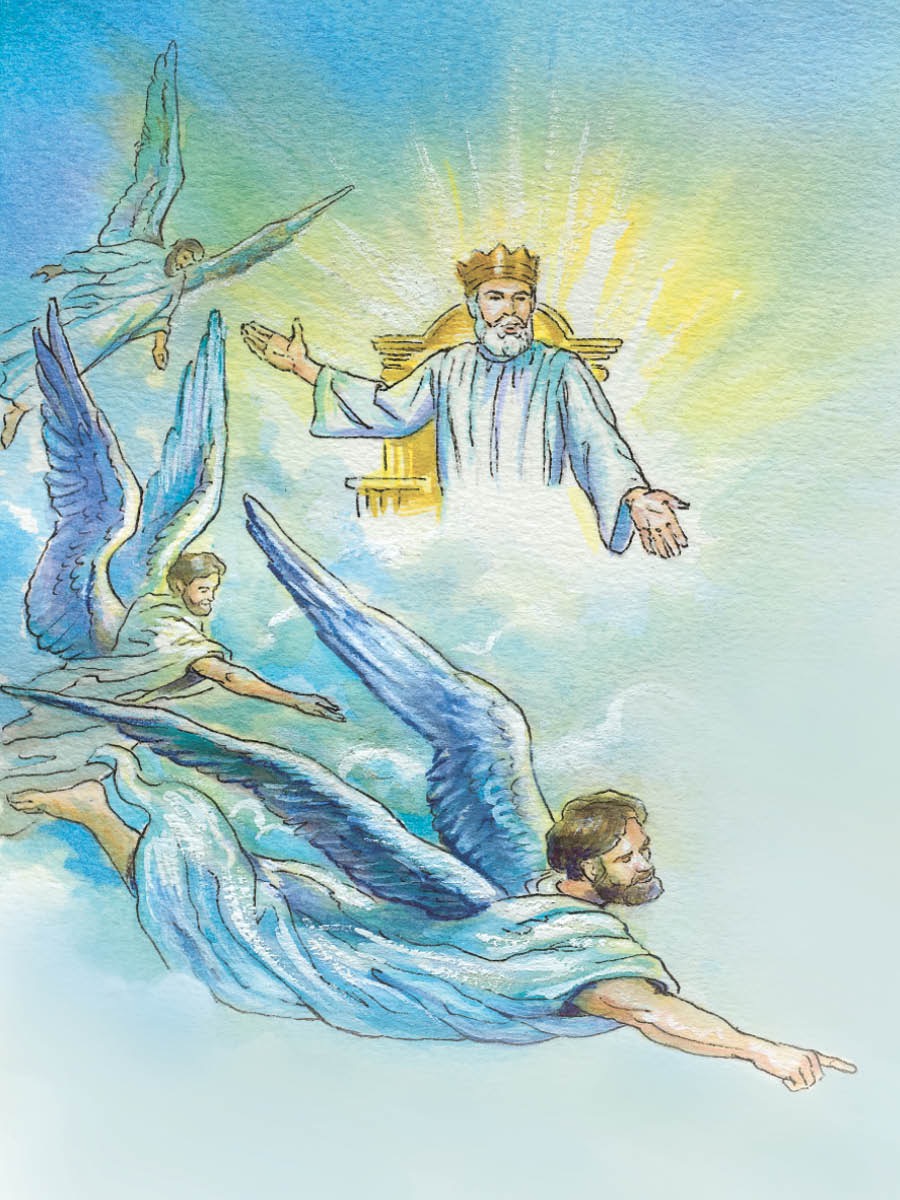 Yesus Kristus sebagai Raja dari Kerajaan Allah, dan para malaikat membimbing pekerjaan pengabaran