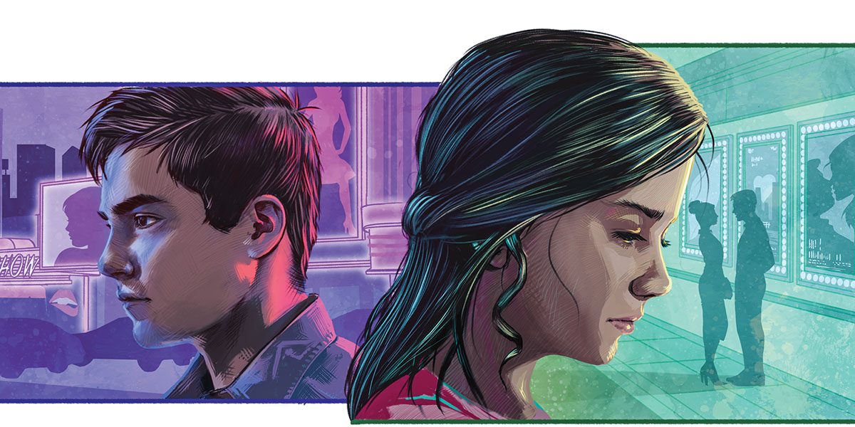 Cah lanang sing dikelilingi iklan-iklan sing marahi pikiran ngeres. Cah wédok ndelok ana pasangan ing ngarepé gedung bioskop sing nayangké film-film romantis.