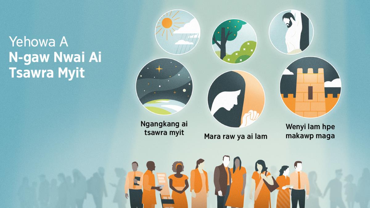 Yehowa a mayam ni gaw shinggyim masha ni yawng a ka-ang hta laksan shaman chyeju lu la nga. Sumla: Yehowa a n-gaw nwai ai tsawra myit madun ai lam ni. 1. Ngangkang ai tsawra myit hpe shata, shagan ni hpring ai sumsing lamu gaw ginding aga hpe shinggrup da ai sumla hte shaleng dan. 2. Mara raw ya ai lam hpe nauna akyu hpyi nga ai sumla hte shaleng dan. 3. Wenyi lam hpe makawp maga ya ai lam hpe mare hpe ngangkang hkra galaw da ai bunghku sumla hte shaleng dan. Hpang na sumla gaw, masha yawng hpe madun ai Yehowa a tsawra myit hpe madun da. 4. Jan nhtoi hte marang. 5. Nampan ni, hpun ni. 6. Gawng malai jahpu.