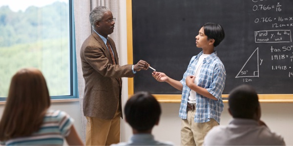 A teacher allowing a rebel student to show the class a supposed solution to a difficult problem