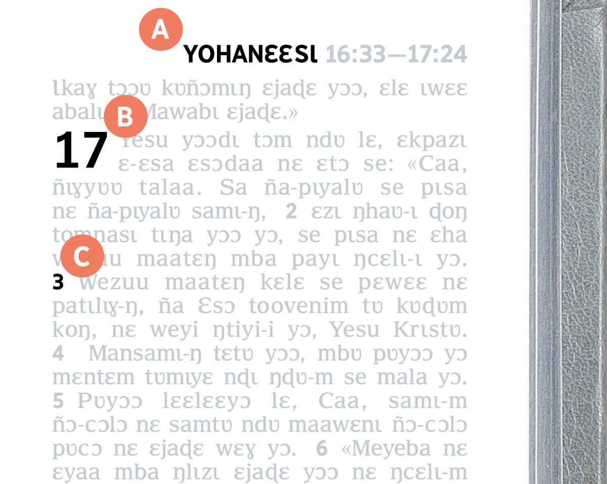 Ðɩnaɣ yʋsasɩ A, B, nɛ C Bibl hayʋʋ nakʋyʋ yɔɔ.