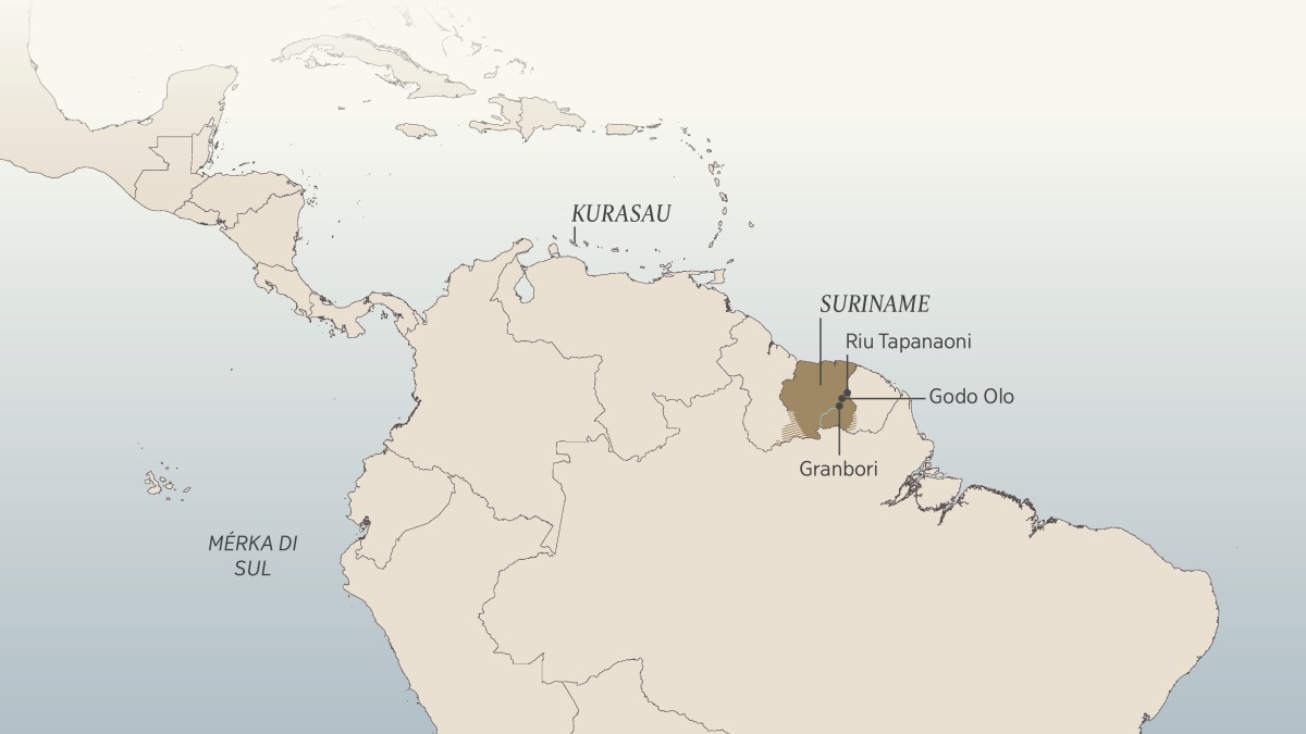 Un mapa di Mérka di Sul i di Karibi ta mostra alguns lugar ki Daniel van Marl mora na el i ki el bai: Kurasau, Suriname, riu Tapanaoni, Godo Olo i Granbori.