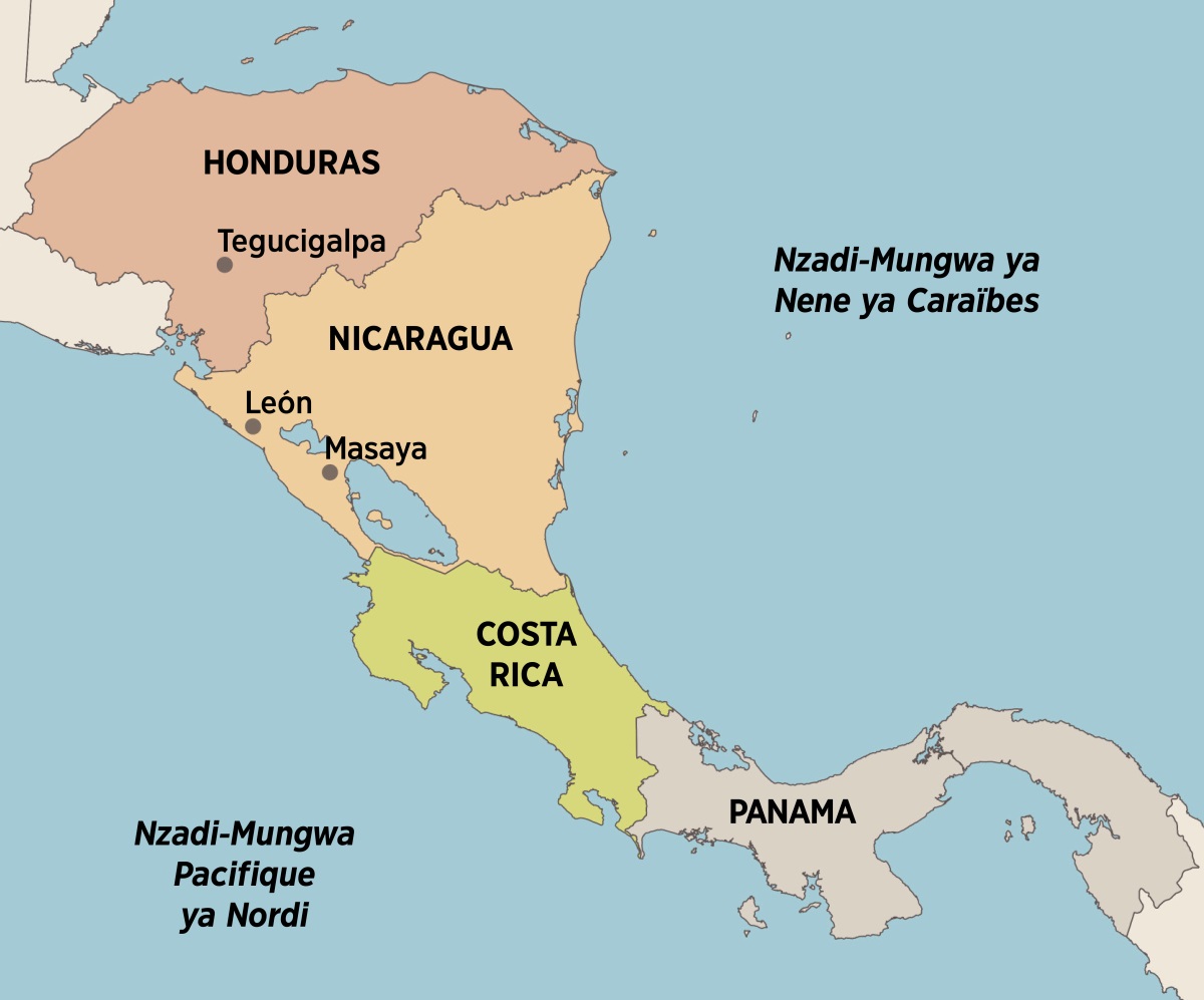 Kate ya Amérique centrale yina ke songa bisika yina Elfriede zingaka mpi longaka nsangu: Tegucigalpa, Honduras; León na Masaya, Nicaragua; Costa Rica; mpi Panama.