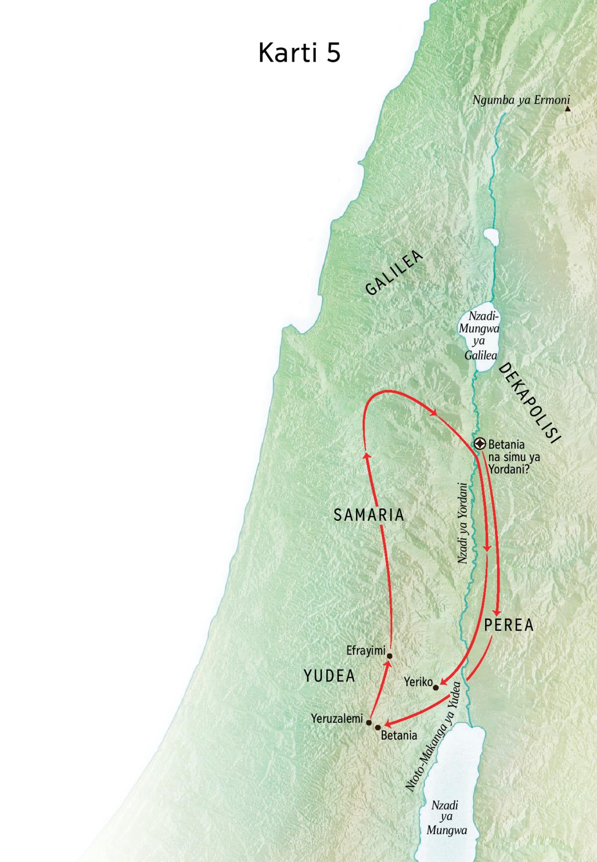 Map of locations related to Jesus’ ministry including Bethany, Jericho, and Perea