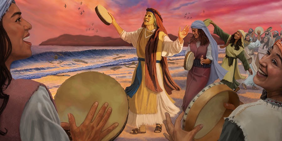 Miriamu na atumia angĩ a Isiraeli makĩinia manyanga makĩinagĩra Jehova rwĩmbo rwa ũhootani Iria-inĩ Itune.