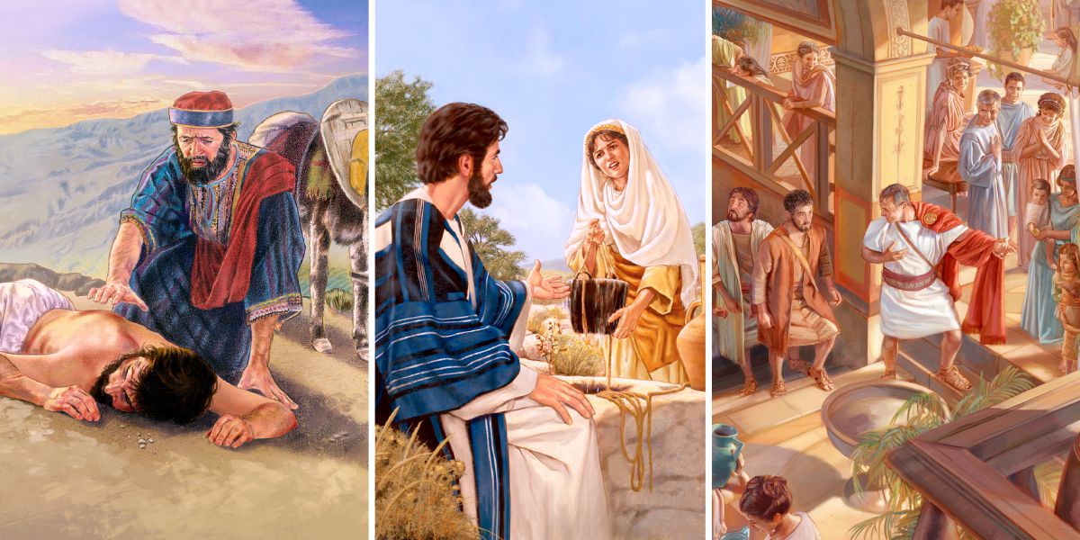 Omusamaria omunamutimanghenda a yuka komulumenhu Omujuda oo a dengwa; Jesus ta popi nomukainhu Omusamaria pomufima; Petrus tai meumbo laKornelius