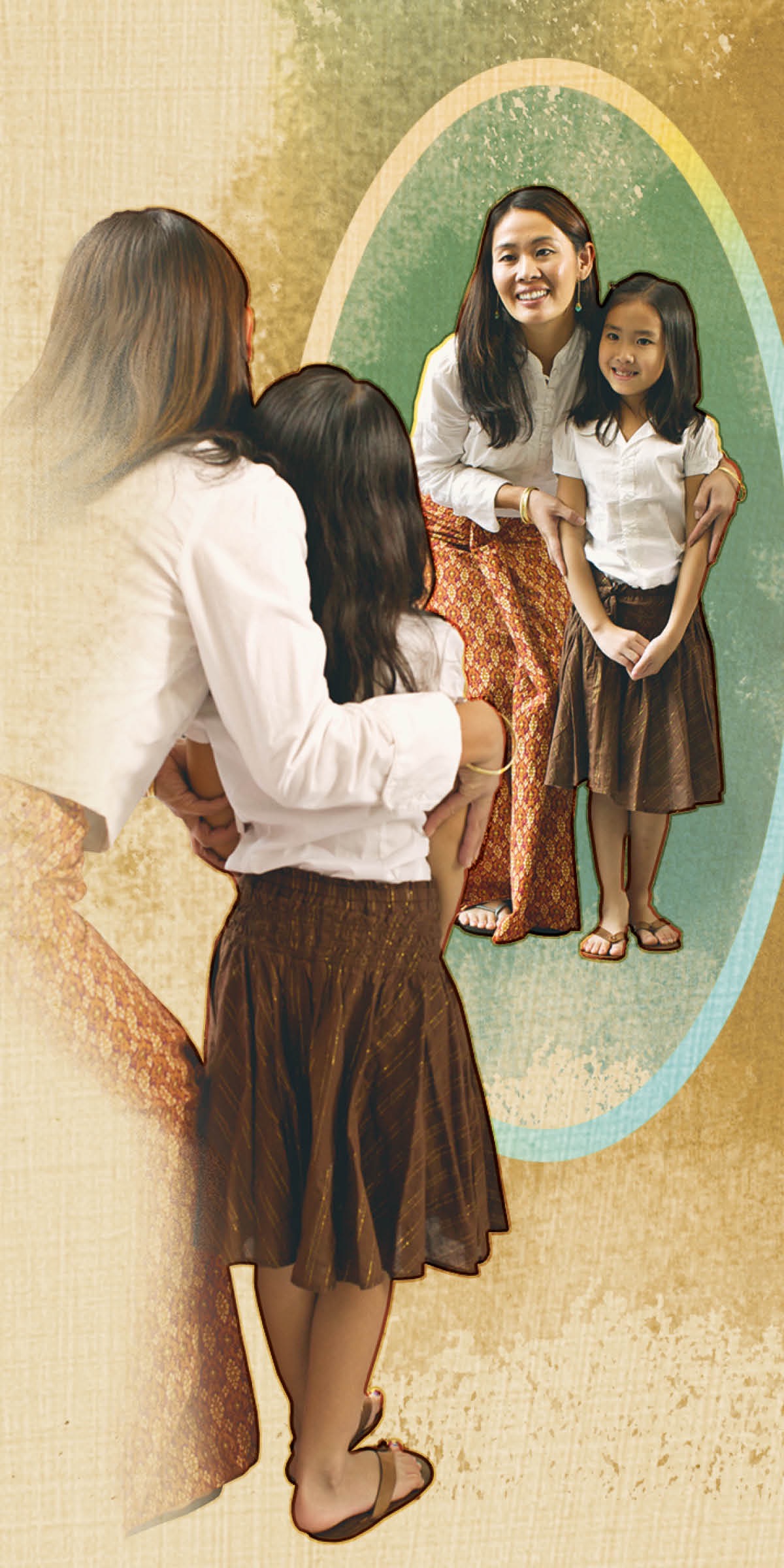 영미와 어린 딸이 거울을 보는 모습