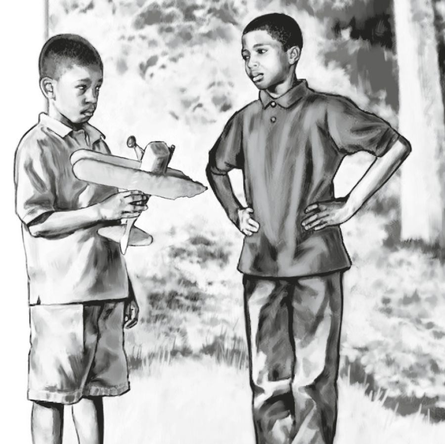 Wan bɔbɔ de beg in kɔmpin fɔ fɔgiv am bikɔs i dɔn brok in plen