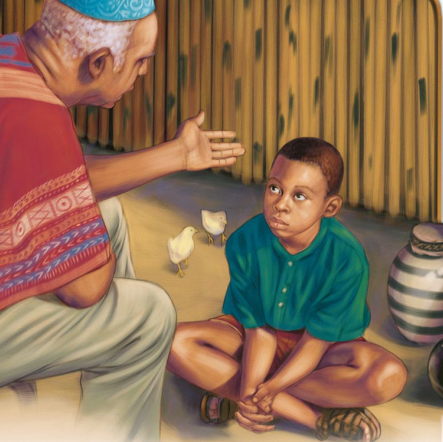 Wan bɔbɔ de lisin we wan bigman de tɔk to am