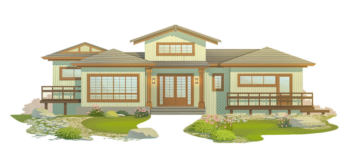 B. Sopano nyumba yowonongeyele isakaediwa nawili, maluwa kali oriya vinjinji.