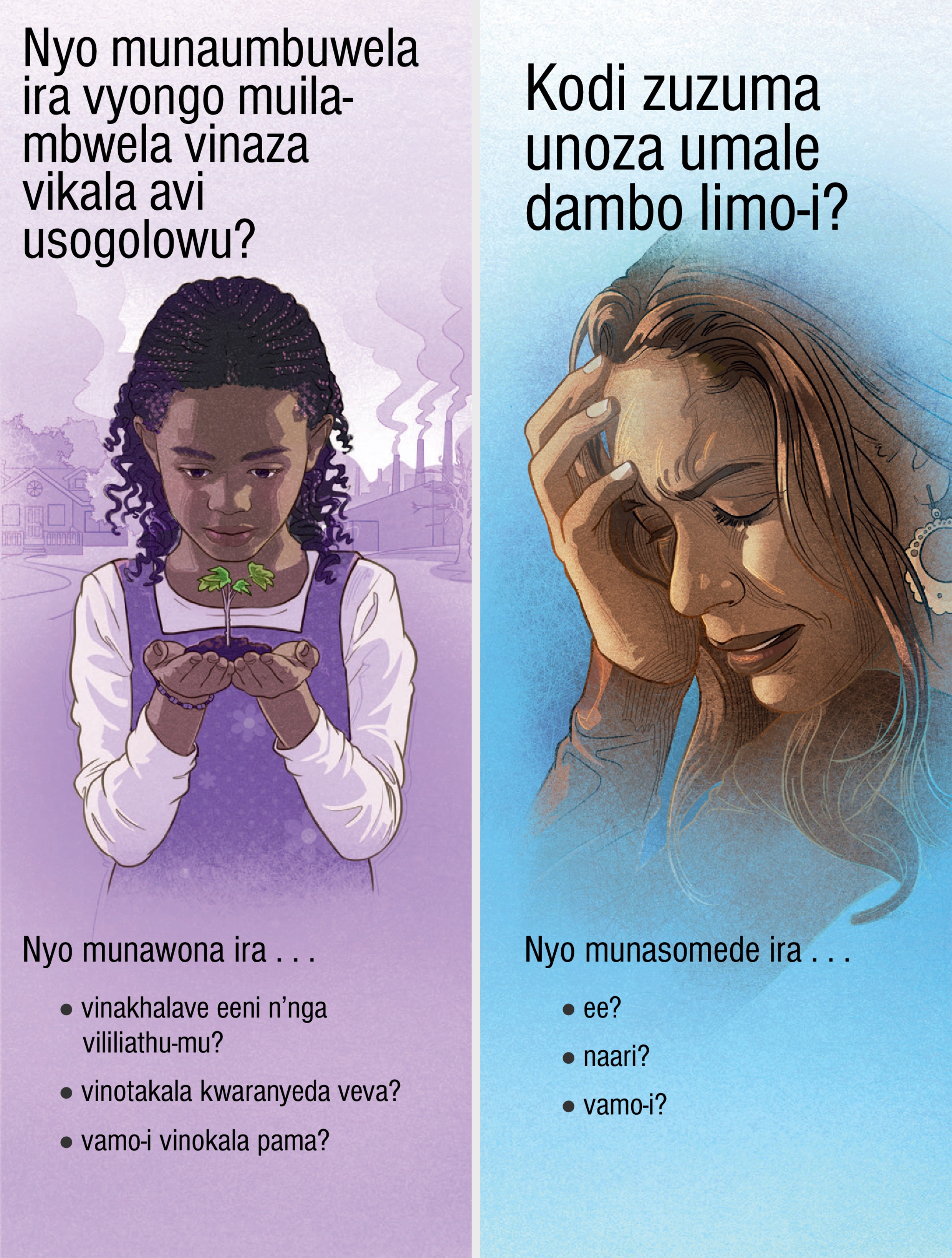 Mapepala oi “Nyo Munaumbuwela Ira Vyongo Muilambwela Vinaza Vikhala Avi Usogolowu? na loi, N’nga Zuzuma Unoza Umale Dambo Limo-i?”