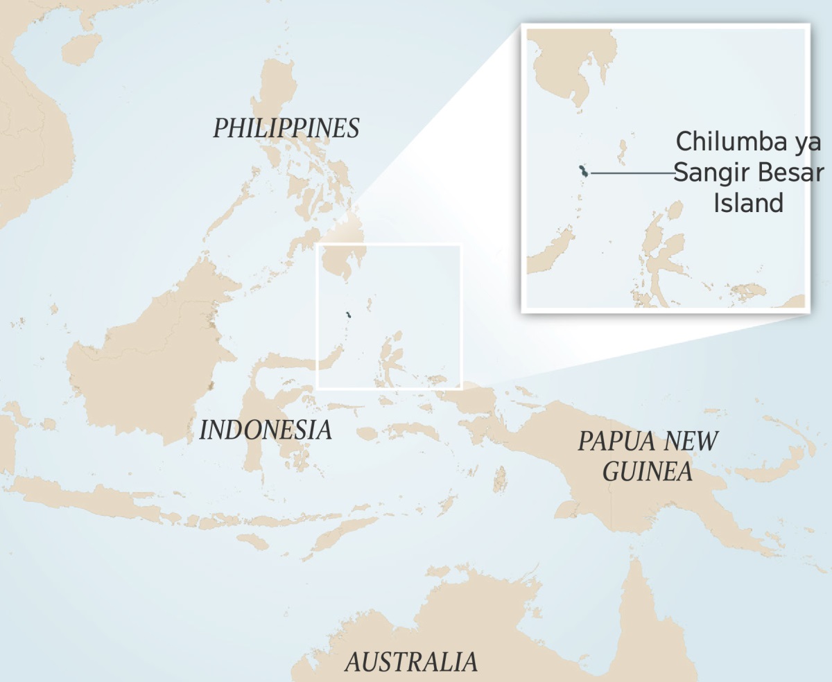 Mapu awu Indonesia na vilambo vimo-i. Ithuzithuzi inaoni-a chilumba ing’onong’ono ya Sangir Besar.