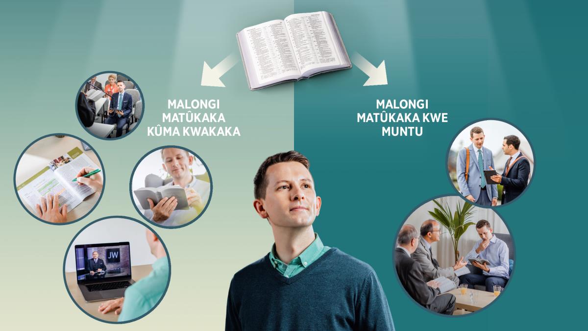 Bifwani: Mpangi ya yibakala yita banza mu mpila zi kalendi bakila malongi. Bibila die dia mwasi ku matu mandi dita songela mpila zi kalendi bakila malongi. 1. Malongi matûkaka kûma kwakaka: mpangi ye ku lukutakanu lwa timvuka; Bibila kata tanga; émission ya JW Télédiffusion kata tala; mukanda kata longoka. 2. Malongi matûkaka kwe muntu: mpangi yo yita wirikila bu bata mu zonzela kwe mpangi yakaka mpe yita mu songela tima mu tablette; mpangi yo yibweni bakuluntu.