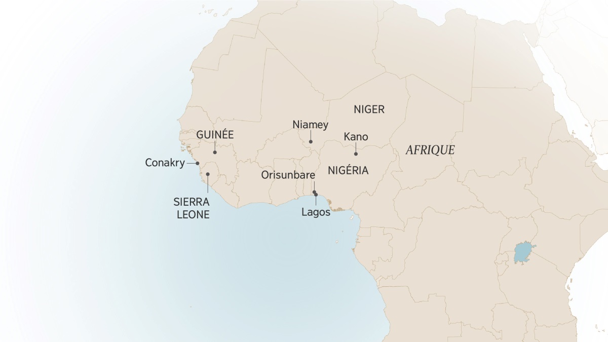  Afrique na dyi tsu ná ngalai djó karte Israel Itajobi njingʉe njí ndirigoti ke dingʉe lu ná njonjo kʉ ná nga dhǒ: Conakry, Guinée; Sierra Leone; Niamey, Niger; Kano, Orisunbare, ndirigoti Lagos ma, Nigéria na.