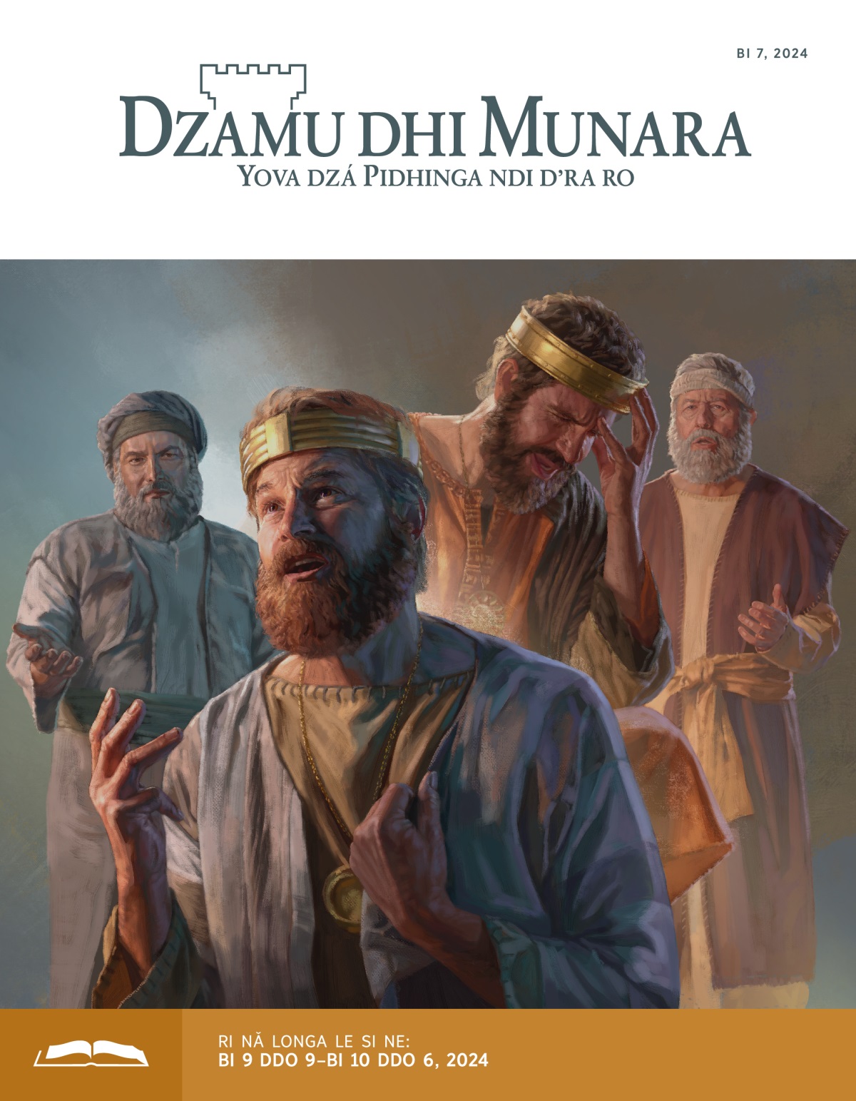 Collage: 1. Pi Daudi nga nja røna bbò njedha na Natani loti ndi na ro. 2. Pi Hezekia lø ndi djǒ njedha dho Isaya loti ndi na ná saa na.