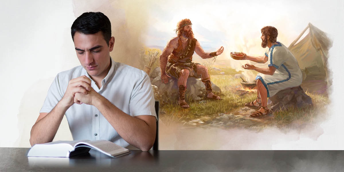 The brother thinking on the thing them he now read from the Bible. He thinking on how Esau sell his right to be the firstborn to Jacob for one bowl of soup.